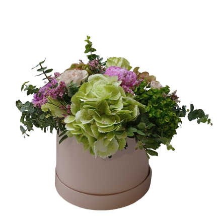 Ανθοσύνθεση σε Hatbox με Λουλούδια Εποχής Μεγάλη The Garden Store Λαμία